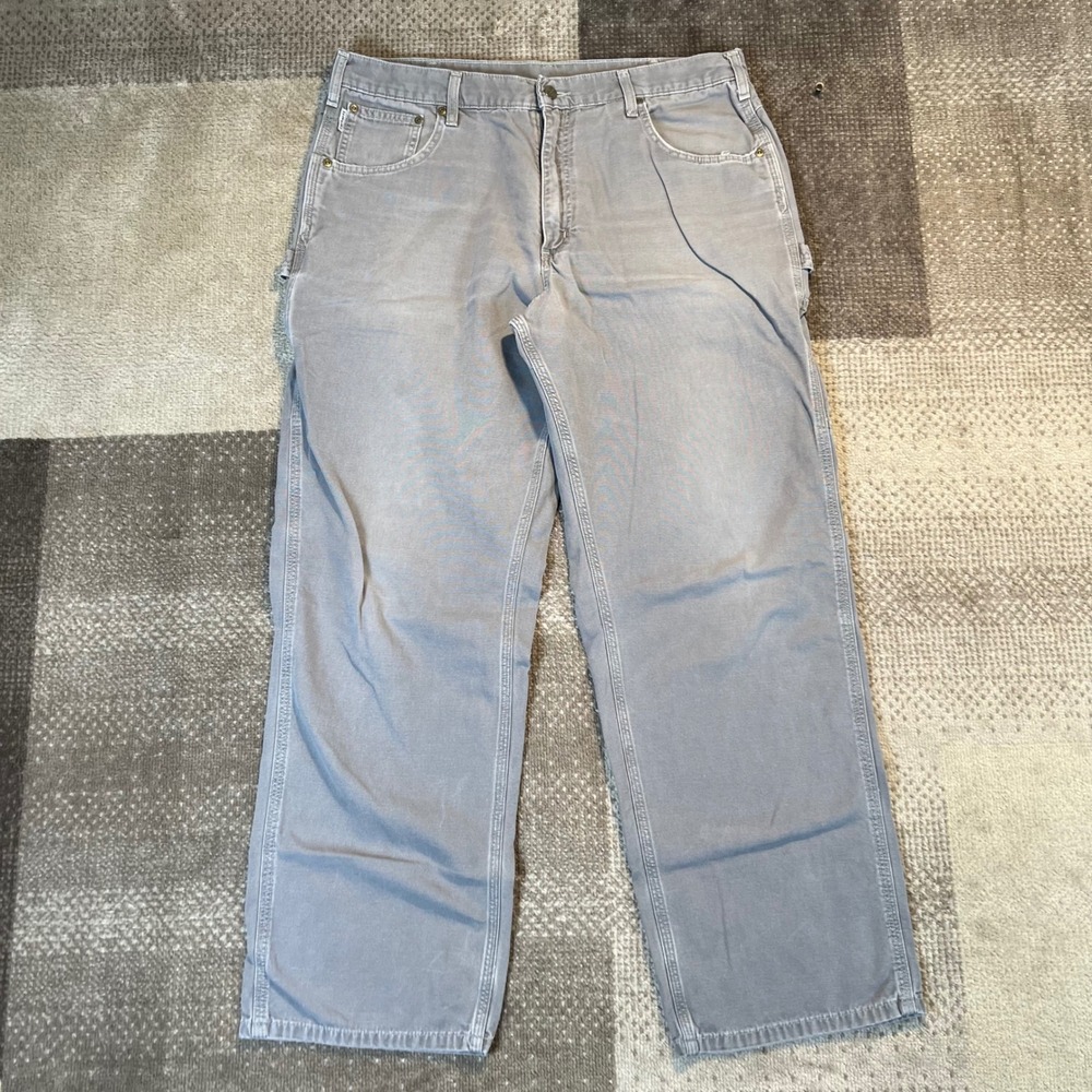 Carhartt B159 CMR Loose Fit Carpenter Pants Mens 38x32 Gray Canvas Work Dungaree